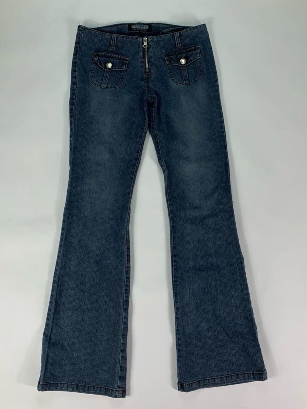 Tractor Jeans Low Rise Flare Exposed Zipper Pocketless Back Bootcut Y2K